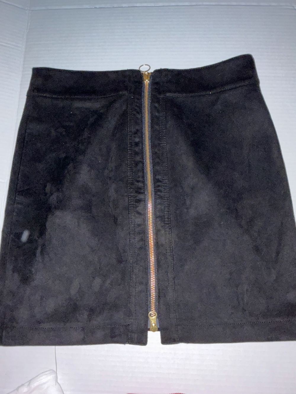 Black Esmara Suede-Look Mini Skirt with Gold Front Zip BOHO Chic 10 Retro club